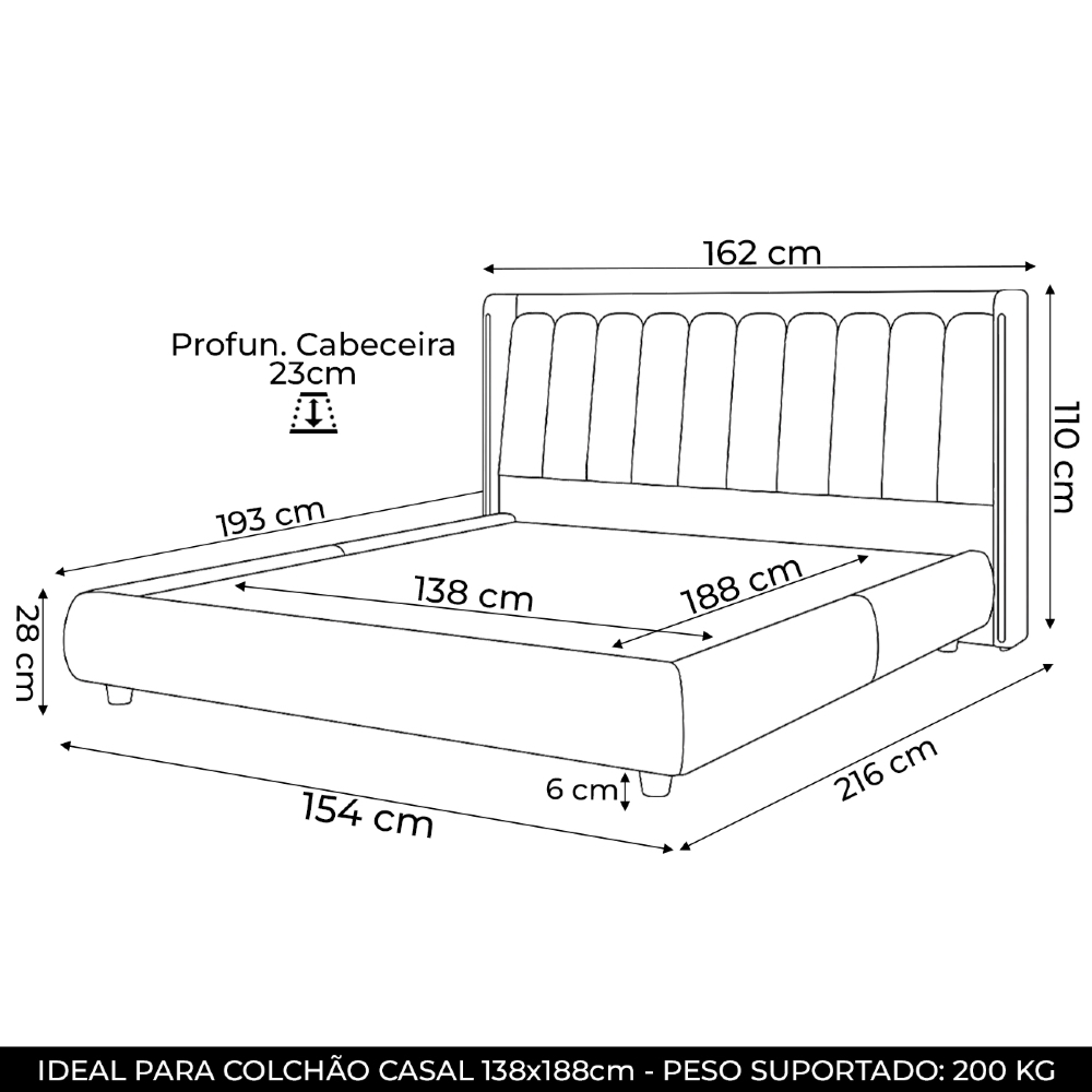Cama King 140cm Cairo e Cabeceira Luara Sintético Caramelo/Creme Z37 - Mpozenato