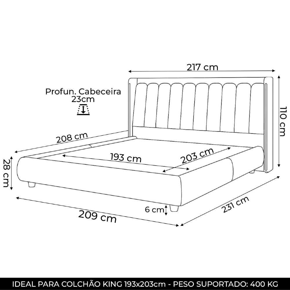 Cama King 195cm Cairo e Cabeceira Luara Sintético Caramelo/Creme Z37 - Mpozenato