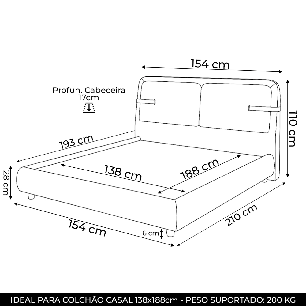 Cama Casal 140cm Cairo e Cabeceira Nalu Facto Cinza/Off Z37 - Mpozenato