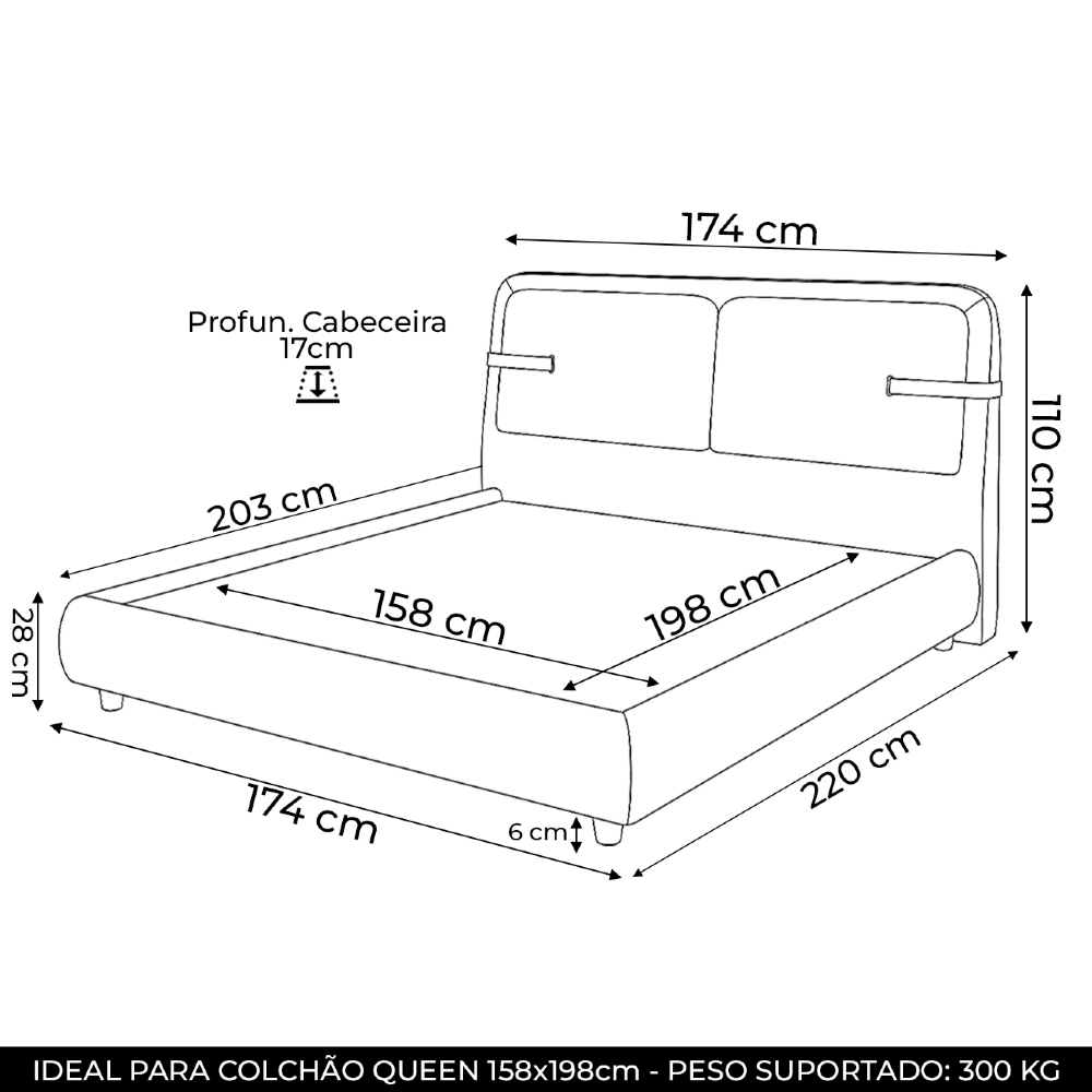 Cama Queen 160cm Cairo e Cabeceira Nalu Sintético Caramelo/Creme Z37 - Mpozenato