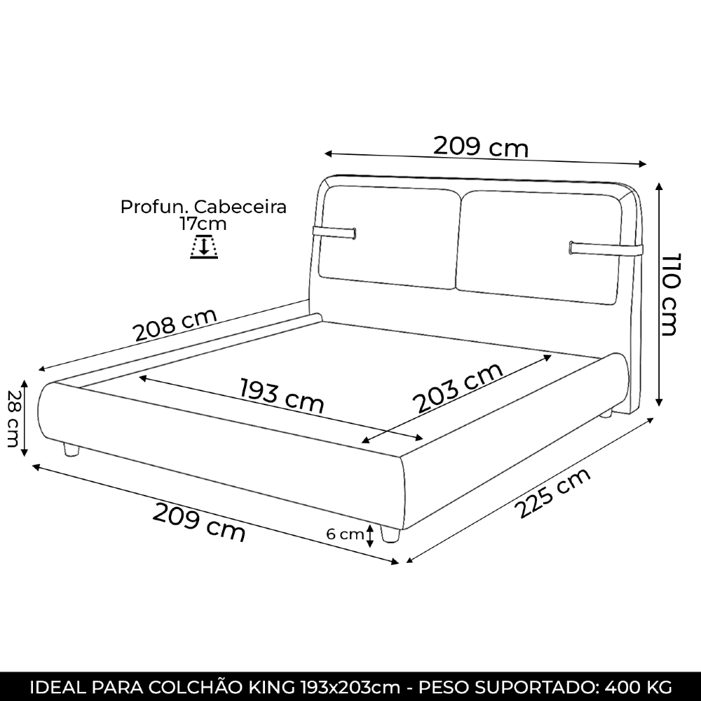 Cama King 195cm Cairo e Cabeceira Nalu Sintético Caramelo/Creme Z37 - Mpozenato