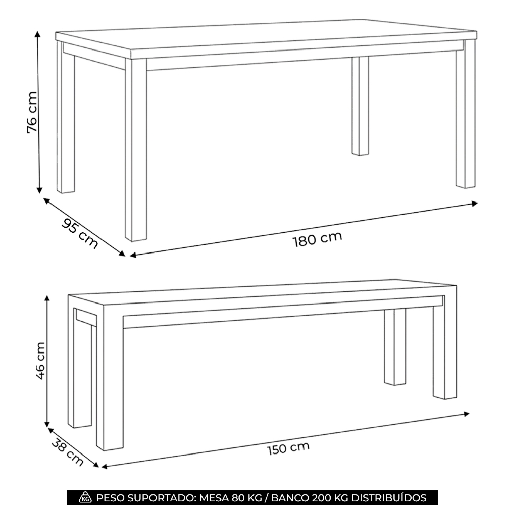Mesa Madeira 180cm 2 Bancos e 2 Cadeiras Floris Castanho F07 - Mpozenato