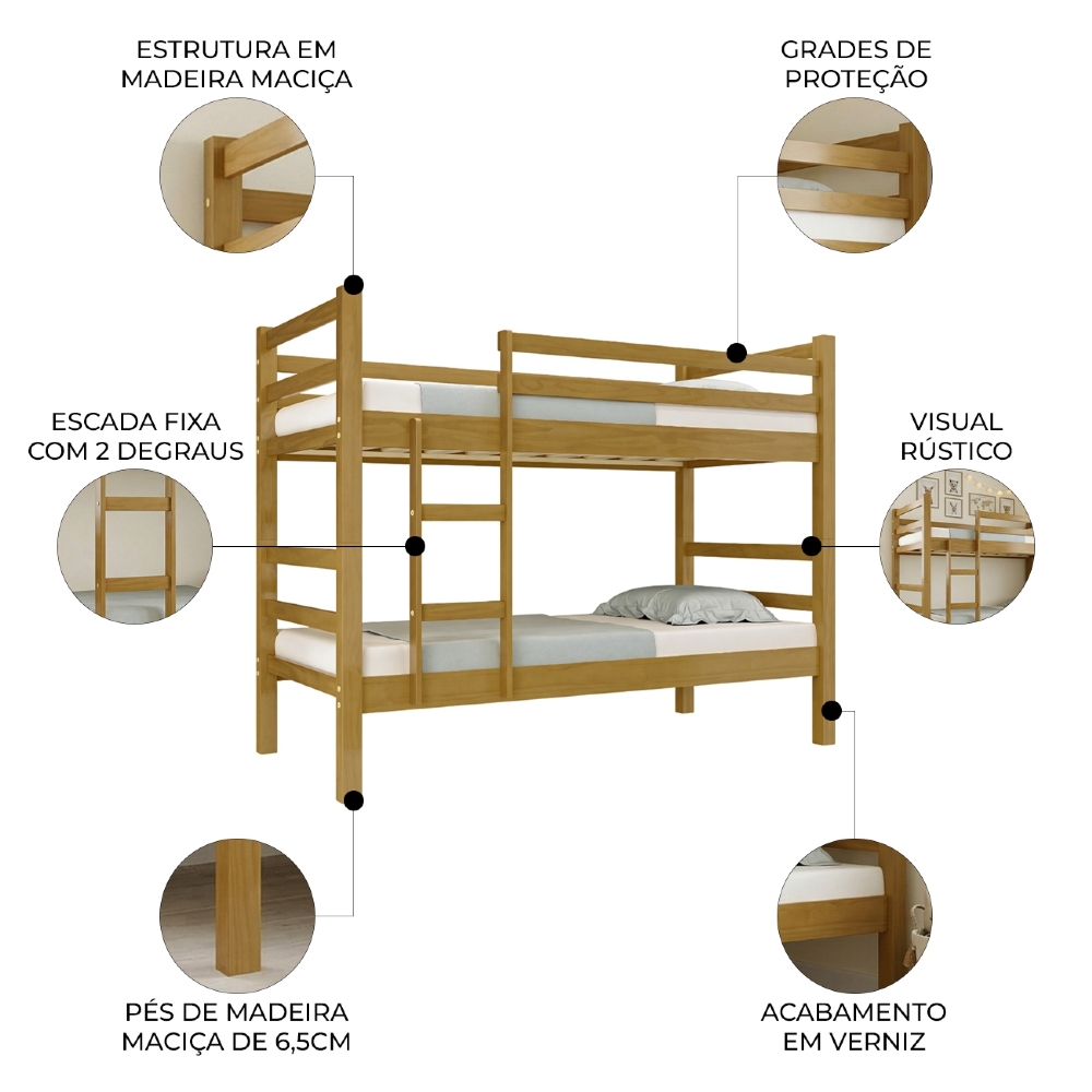 Cama Beliche Solteiro 188x88cm Com Escada Fixa Luca Imbuia B11 - Mpozenato