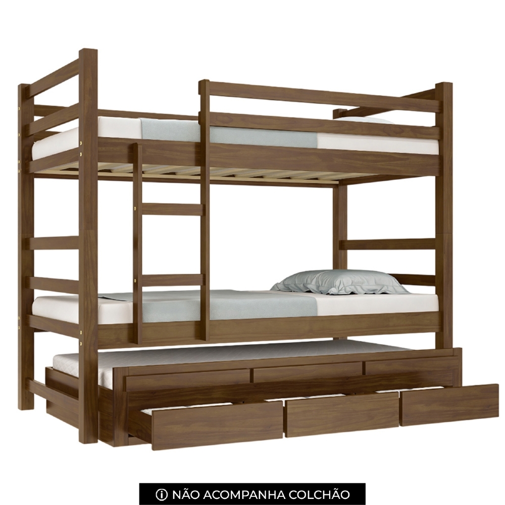 Cama Treliche Solteiro 188x88cm 3 Gavetas Com Escada Luca Castanho B11 - Mpozenato