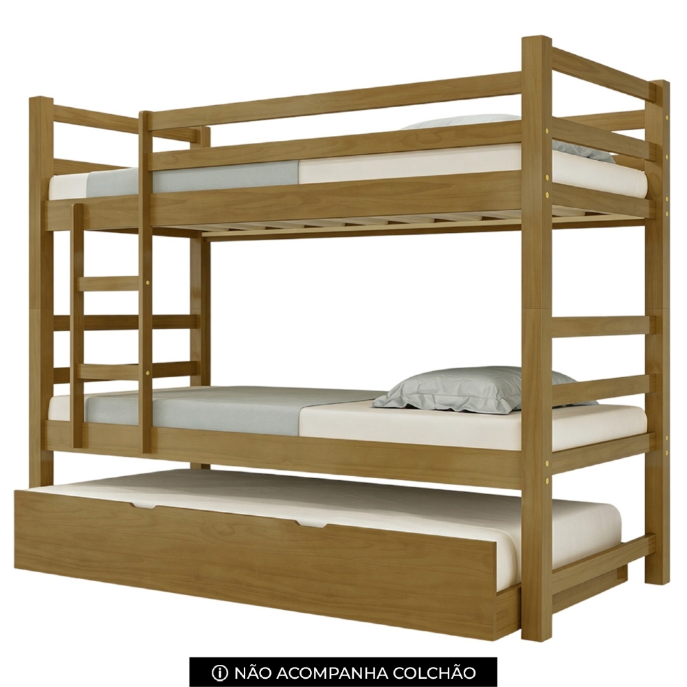 Cama Treliche Solteiro 188x88cm Com Escada Fixa Luca Imbuia B11 - Mpozenato