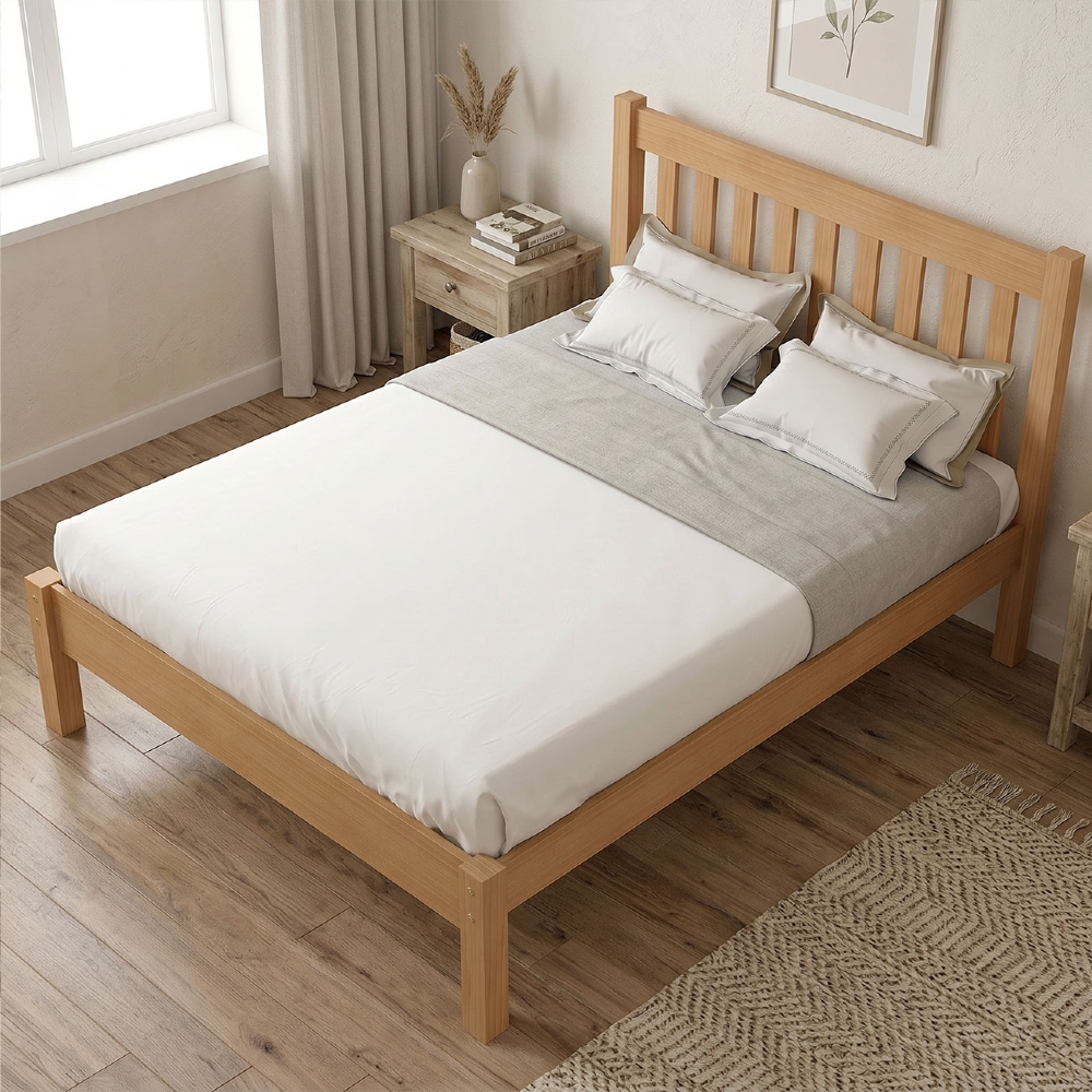 Cama Casal 140cm Com Cabeceira Ripada Alix Mel B11 - Mpozenato