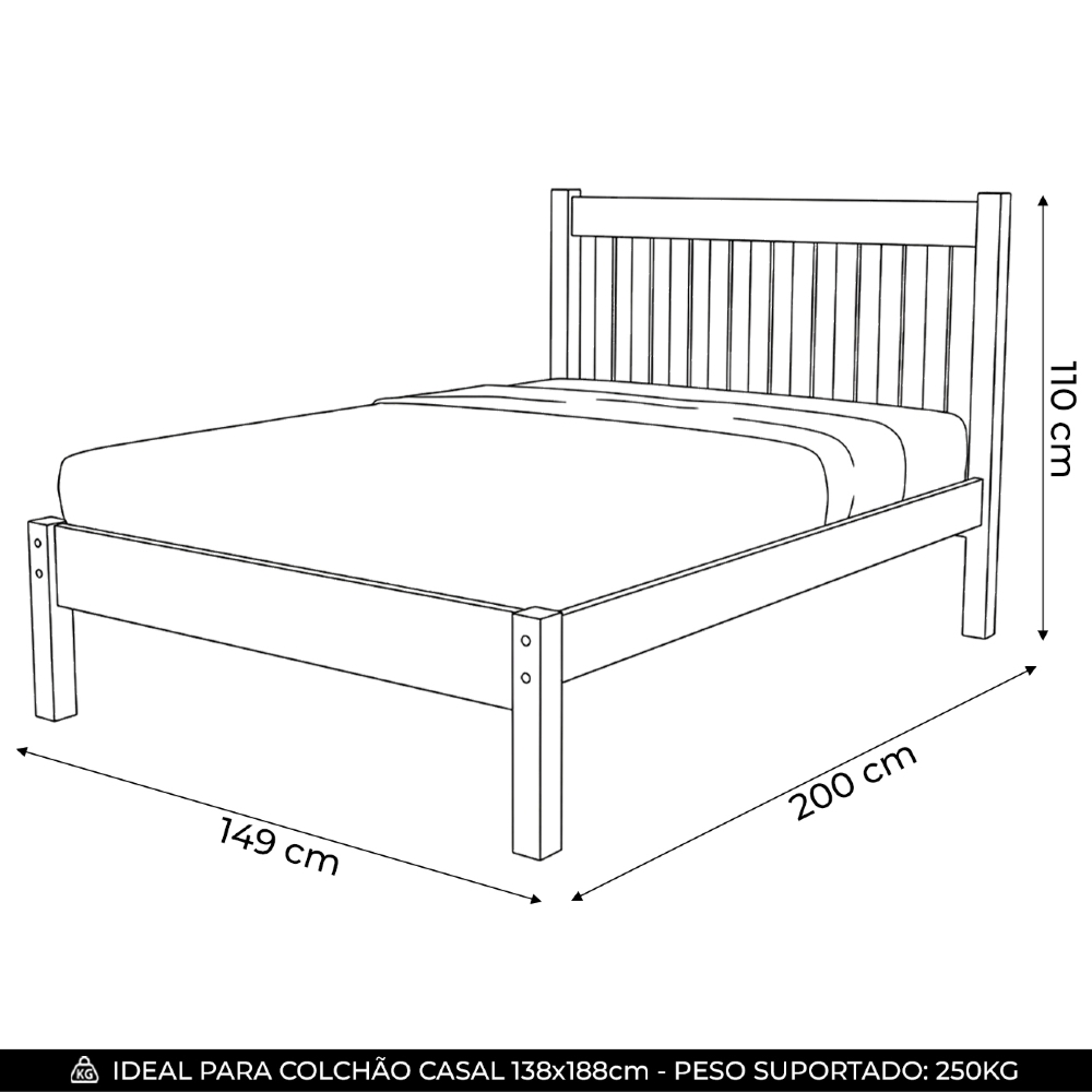 Cama Casal 140cm Com Cabeceira Ripada Alix Mel B11 - Mpozenato
