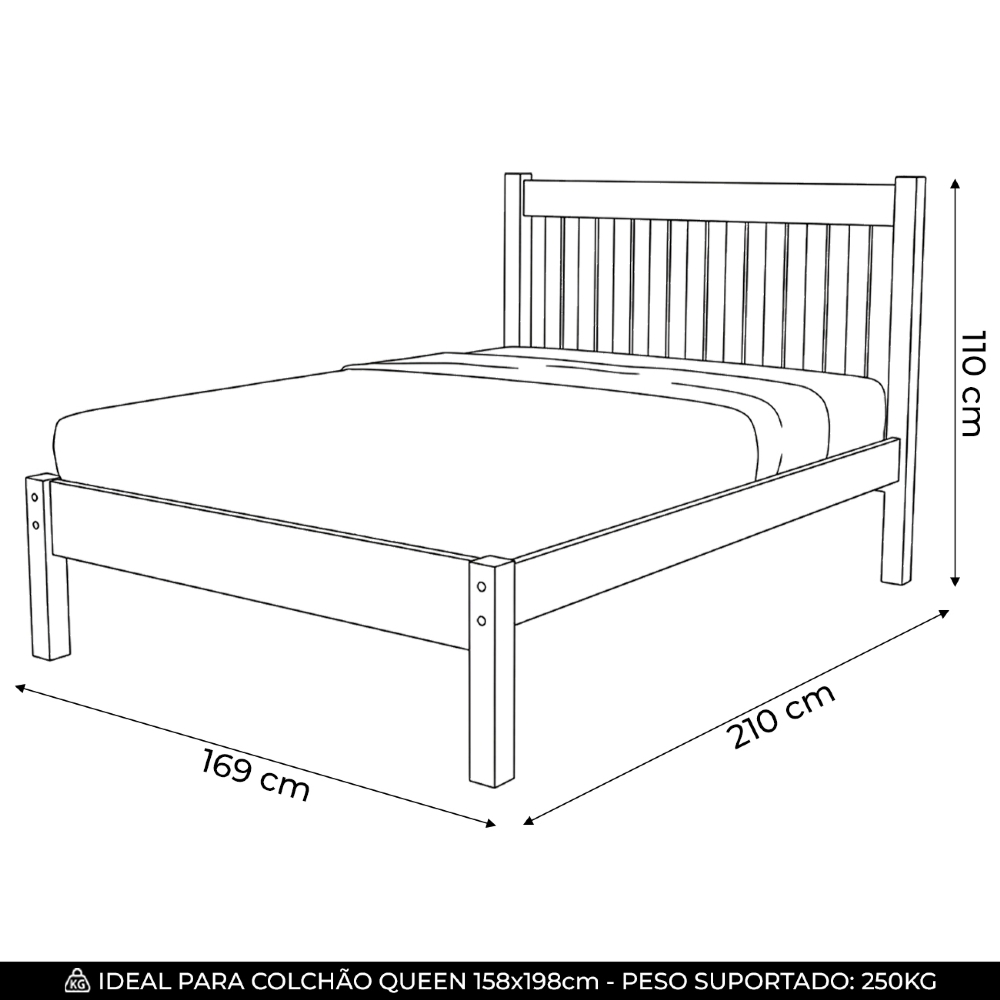 Cama Casal Queen 160cm Com Cabeceira Ripada Alix Mel B11 - Mpozenato