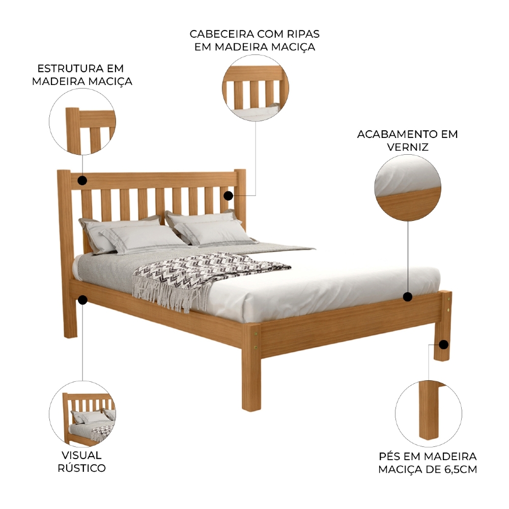 Cama Casal Queen 160cm Com Cabeceira Ripada Alix Mel B11 - Mpozenato