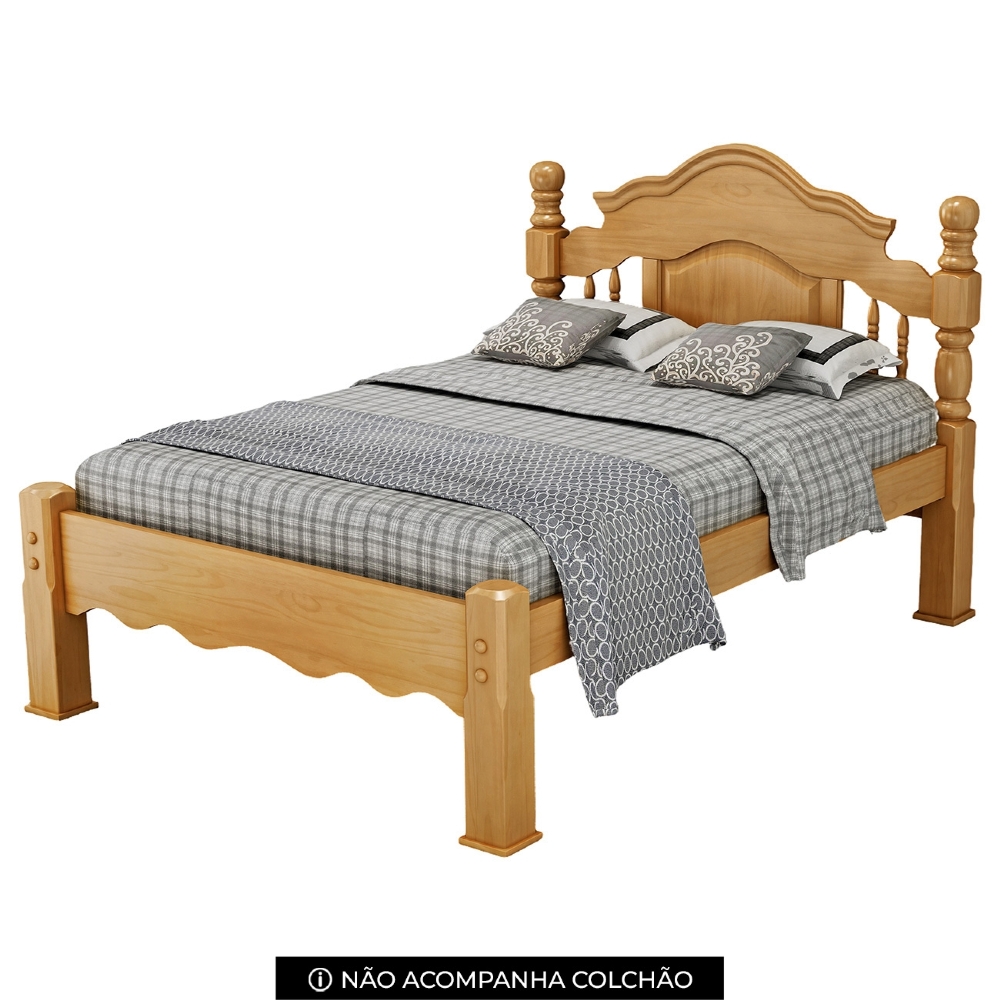 Cama Casal 140cm Madeira Maciça Torneada Andry Mel B11 - Mpozenato