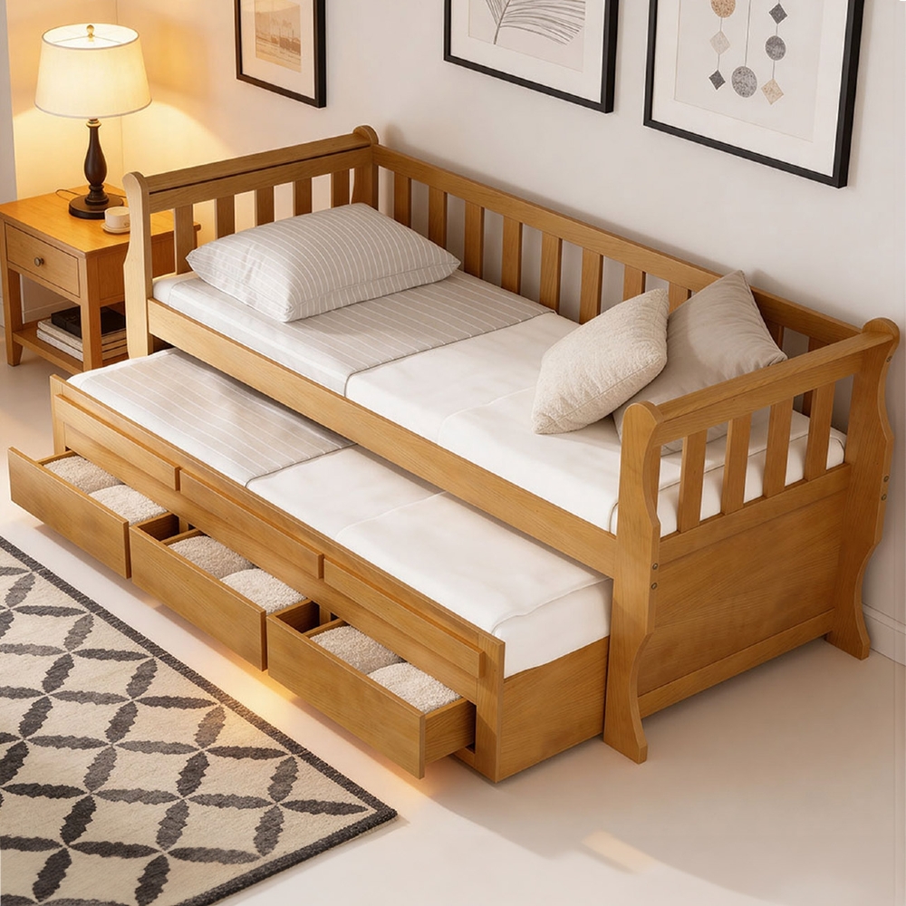 Cama Solteiro Com Auxiliar 188x88cm 3 Gavetas Klaris Imbuia B11 - Mpozenato