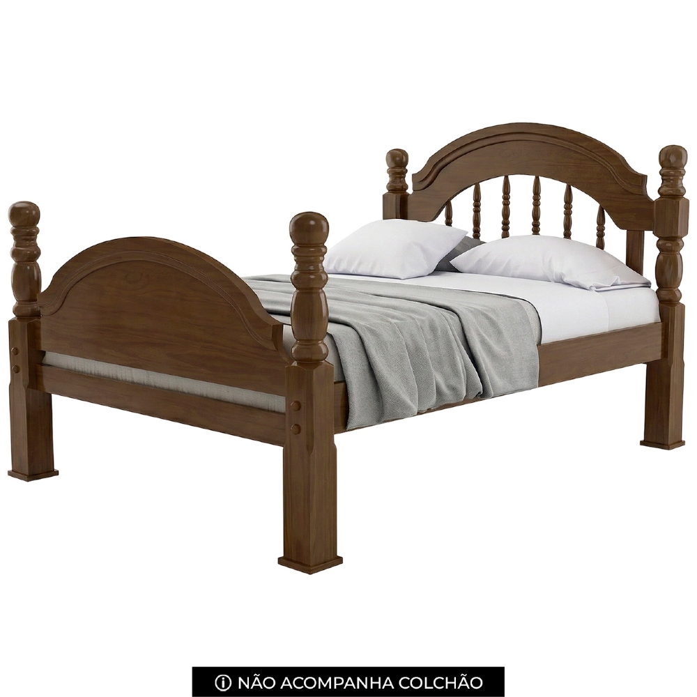 Cama Casal 140cm Madeira Maciça Torneada Leni Castanho B11 - Mpozenato