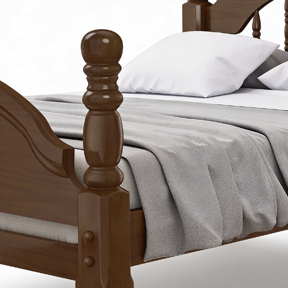 Cama Casal 140cm Madeira Maciça Torneada Leni Castanho B11 - Mpozenato