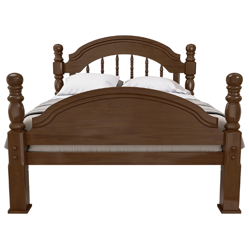 Cama Casal Queen 160cm Madeira Maciça Torneada Leni Castanho B11 - Mpozenato
