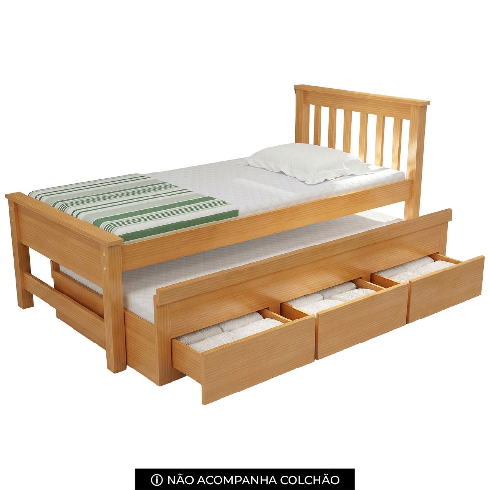 Cama Solteiro Com Auxiliar 188x88cm 3 Gavetas Virena Mel B11 - Mpozenato