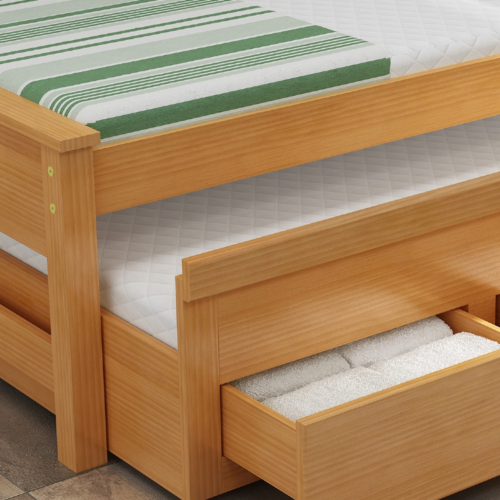 Cama Solteiro Com Auxiliar 188x88cm 3 Gavetas Virena Mel B11 - Mpozenato