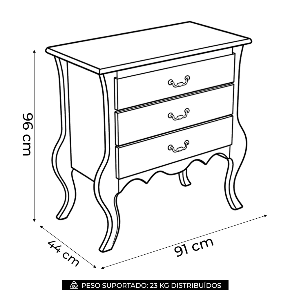 Cômoda Quarto 91cm 3 Gavetas Madeira Maciça Grix Mel B11 - Mpozenato