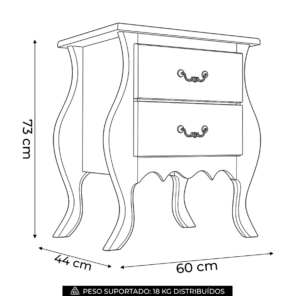 Mesa de Cabeceira Quarto 60cm 2 Gavetas Madeira Maciça Grix Mel B11 - Mpozenato