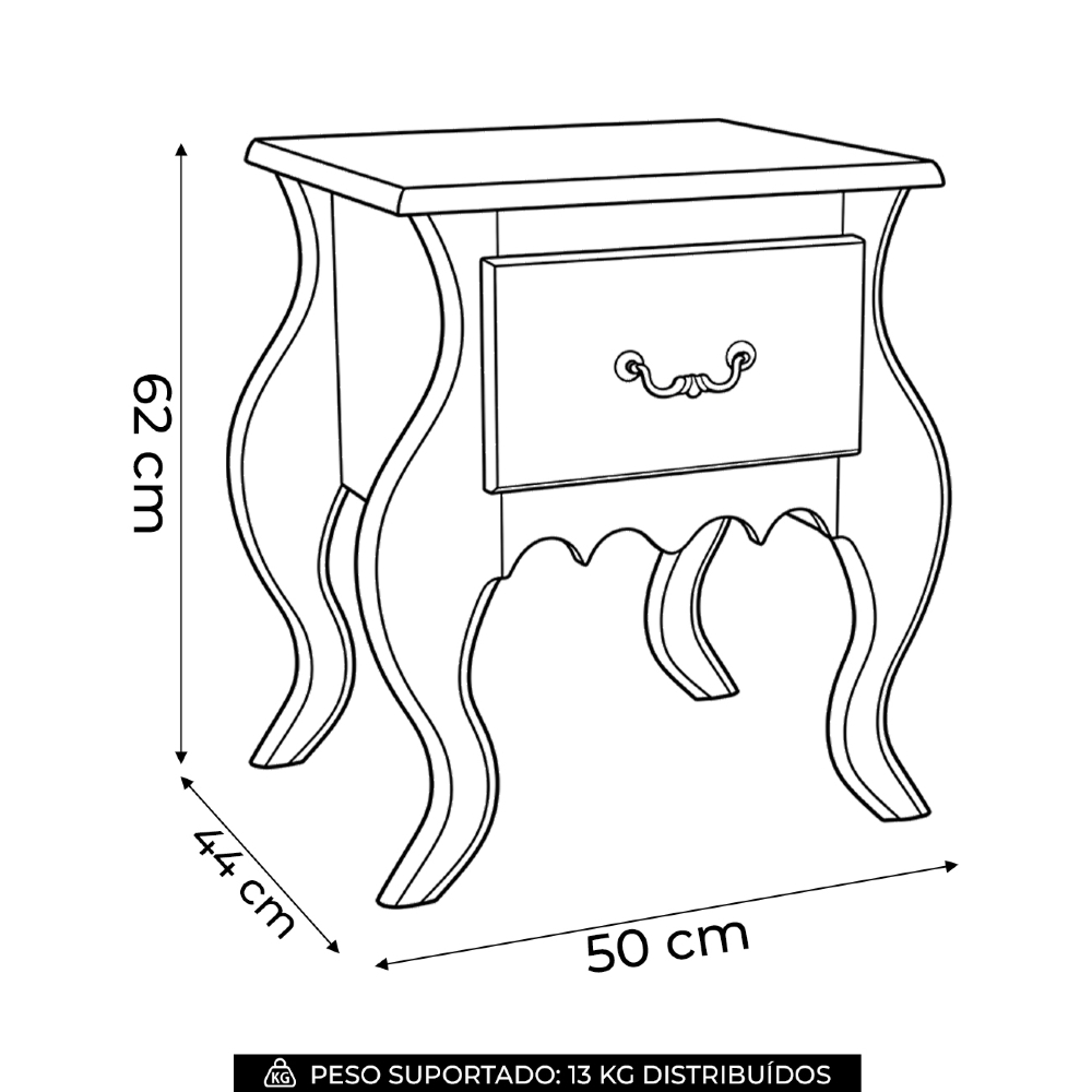 Mesa de Cabeceira Quarto 50cm 1 Gaveta Madeira Maciça Grix Mel B11 - Mpozenato