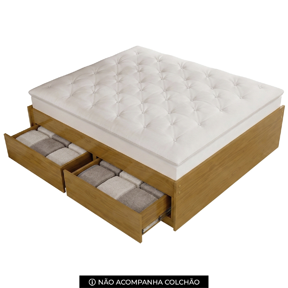 Cama Casal Queen Base Box 160cm 4 Gavetas Libon Mel B11 - Mpozenato
