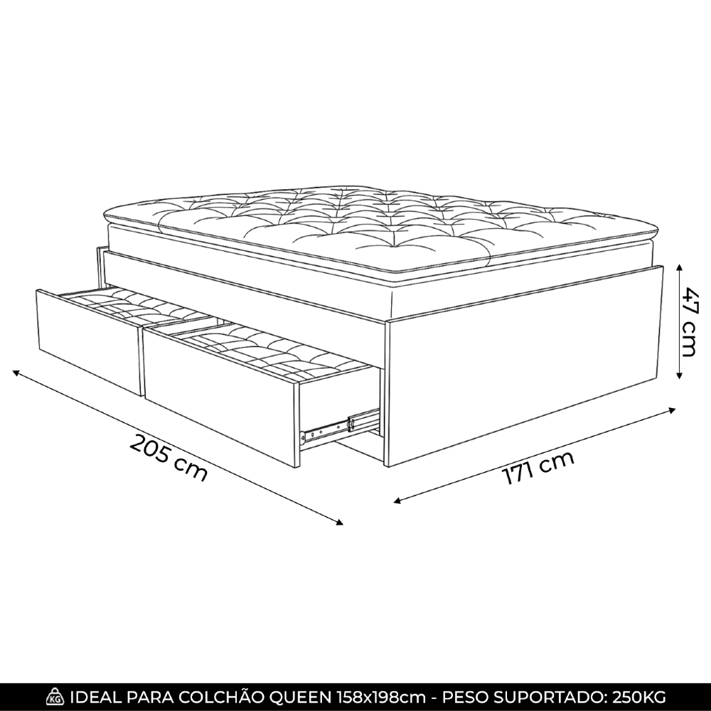 Cama Casal Queen Base Box 160cm 4 Gavetas Libon Mel B11 - Mpozenato