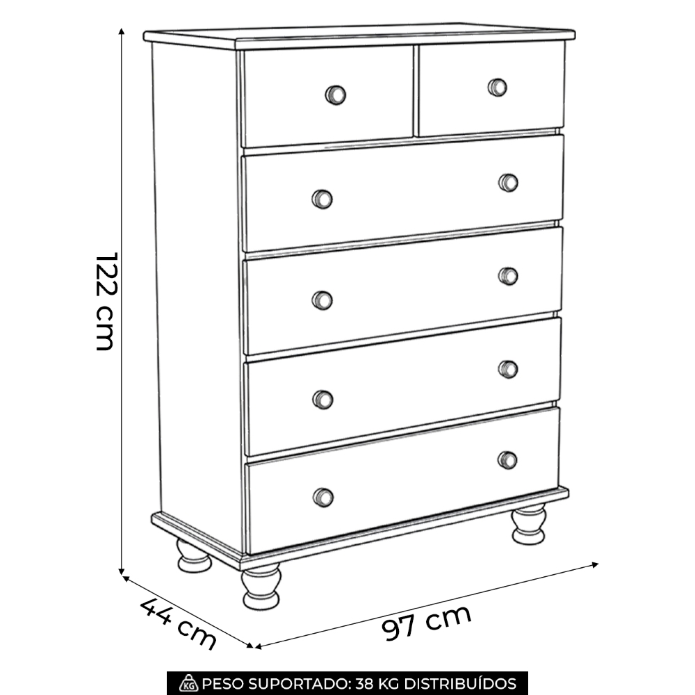 Cômoda Quarto 97cm 6 Gavetas Madeira Maciça Conor Mel B11 - Mpozenato