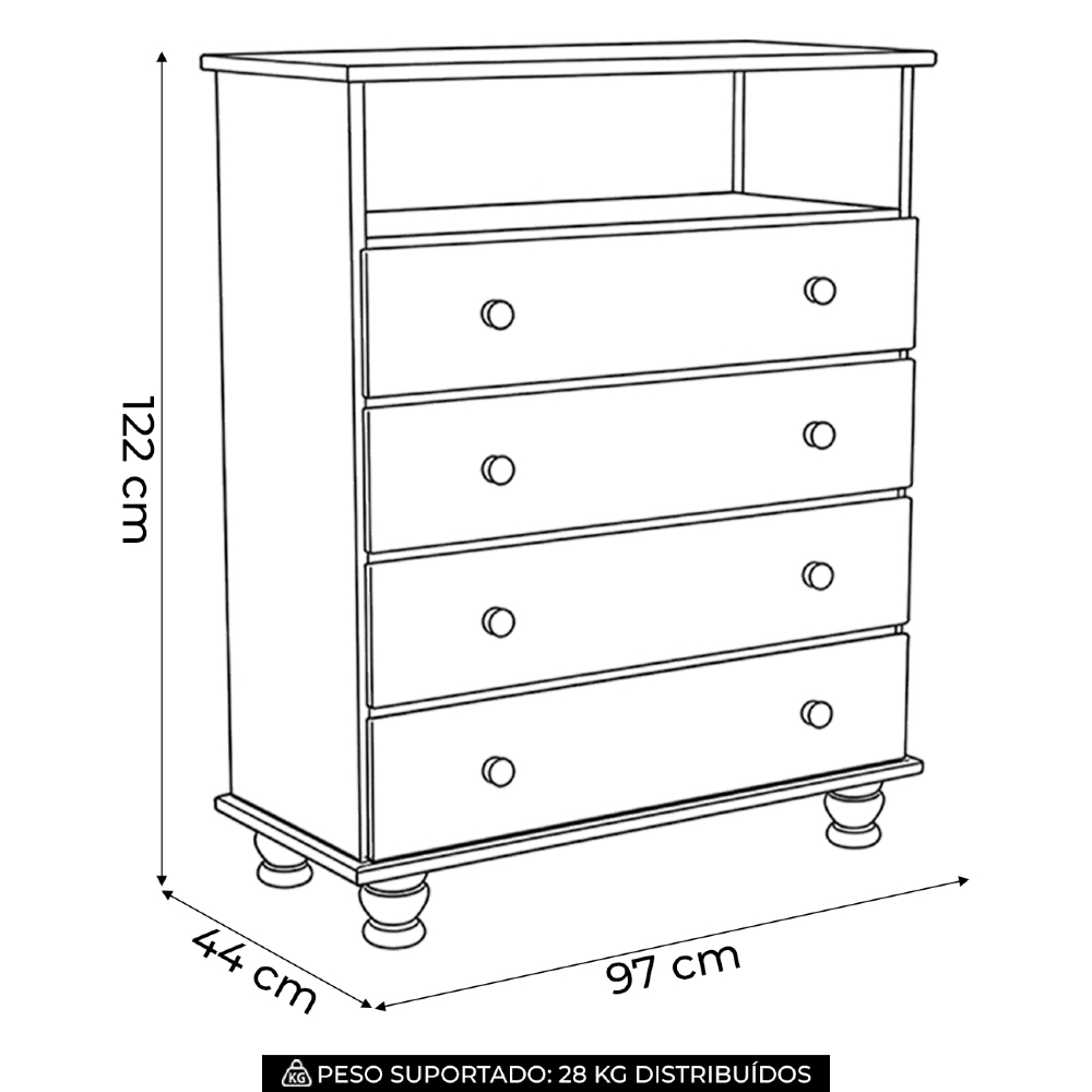 Cômoda Quarto 97cm 4 Gavetas Madeira Maciça Conor Mel B11 - Mpozenato