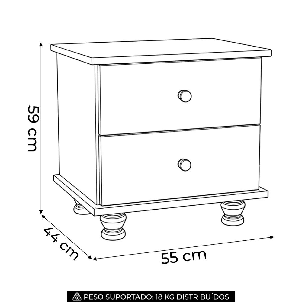 Mesa de Cabeceira Quarto 55cm 2 Gavetas Madeira Maciça Conor Mel B11 - Mpozenato