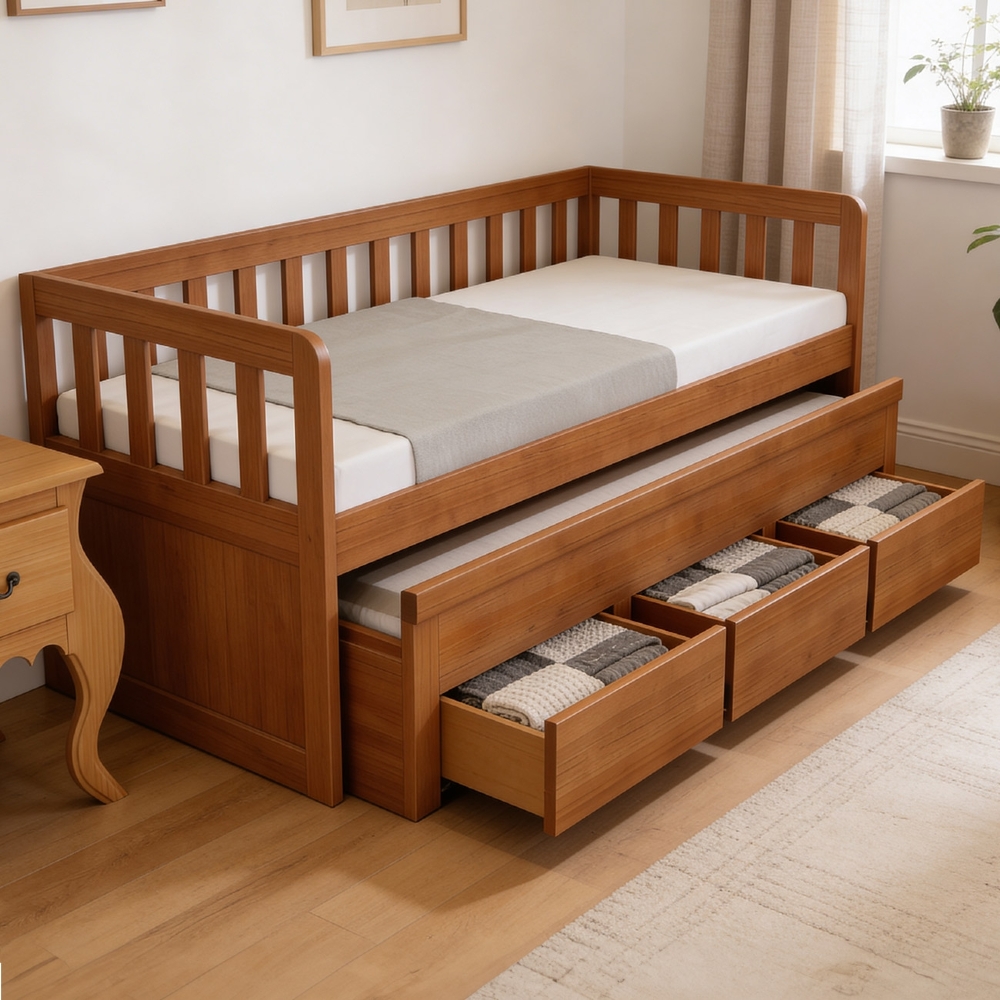 Cama Solteiro Com Auxiliar 188x88cm 3 Gavetas Orien Avelã B11 - Mpozenato