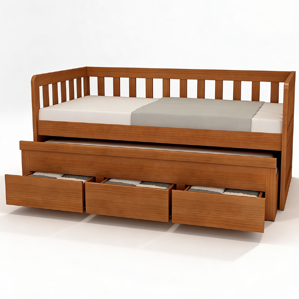 Cama Solteiro Com Auxiliar 188x88cm 3 Gavetas Orien Avelã B11 - Mpozenato
