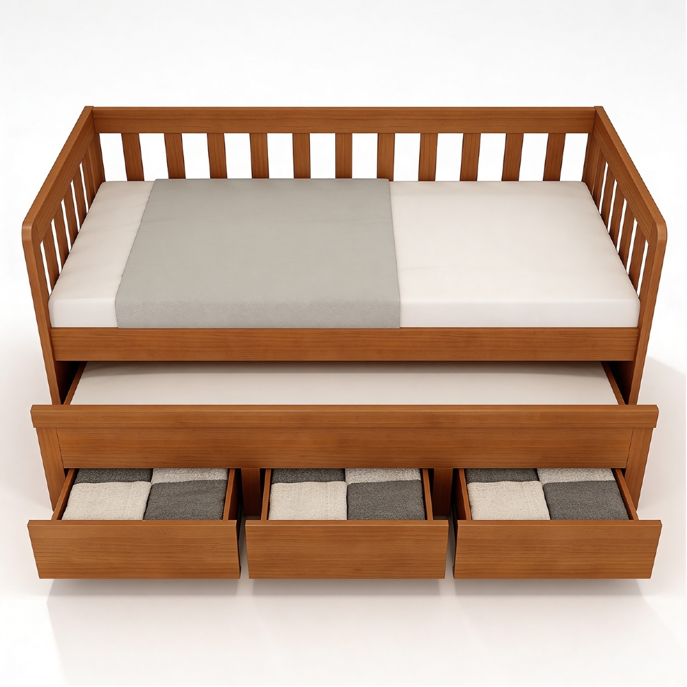 Cama Solteiro Com Auxiliar 188x88cm 3 Gavetas Orien Avelã B11 - Mpozenato