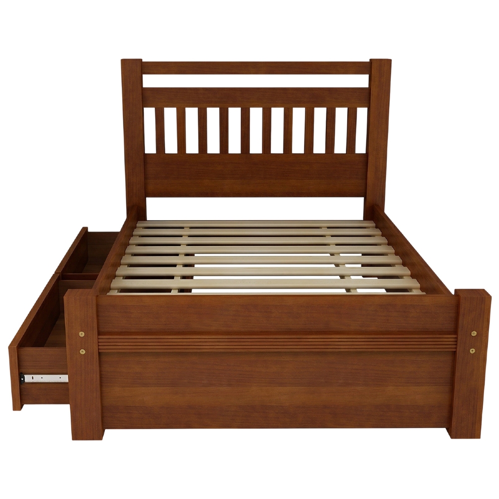Cama Casal 140cm 2 Gavetas Madeira Maciça Orlex Avelã B11 - Mpozenato