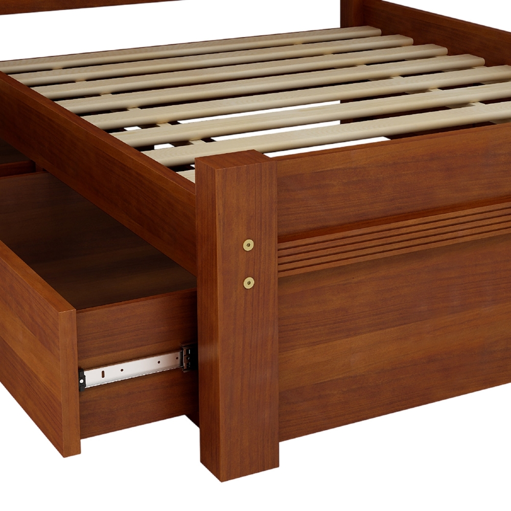 Cama Casal 140cm 2 Gavetas Madeira Maciça Orlex Avelã B11 - Mpozenato