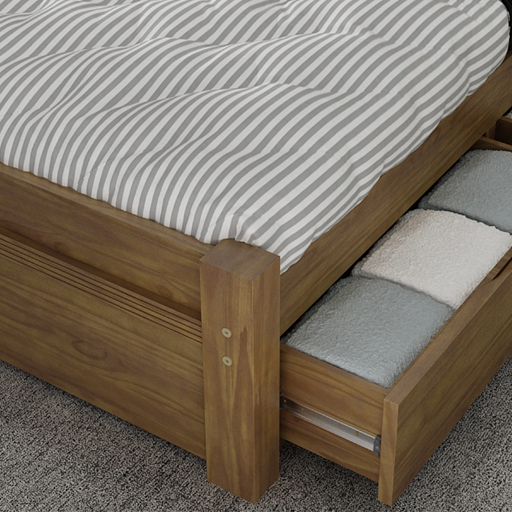 Cama Casal 140cm 2 Gavetas Madeira Maciça Orlex Castanho B11 - Mpozenato