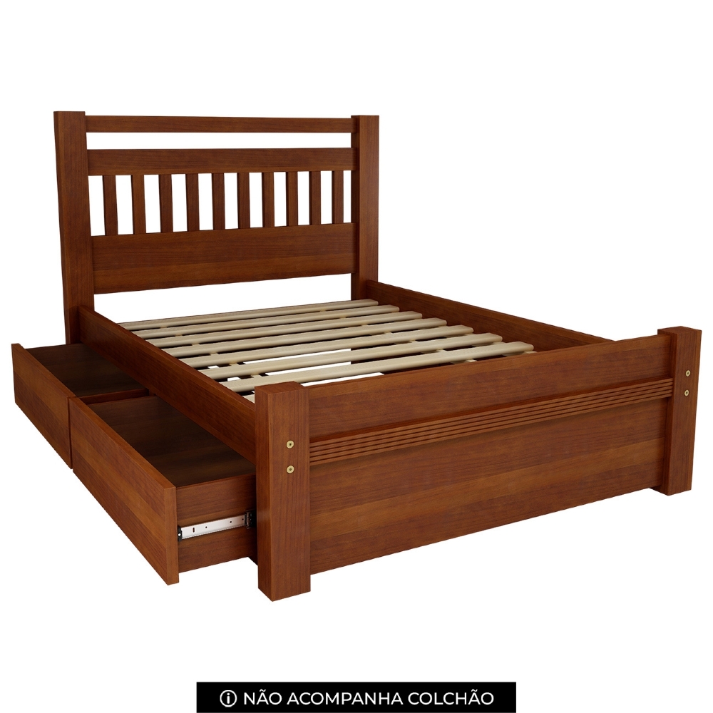 Cama Casal Queen 160cm 2 Gavetas Madeira Maciça Orlex Avelã B11 - Mpozenato