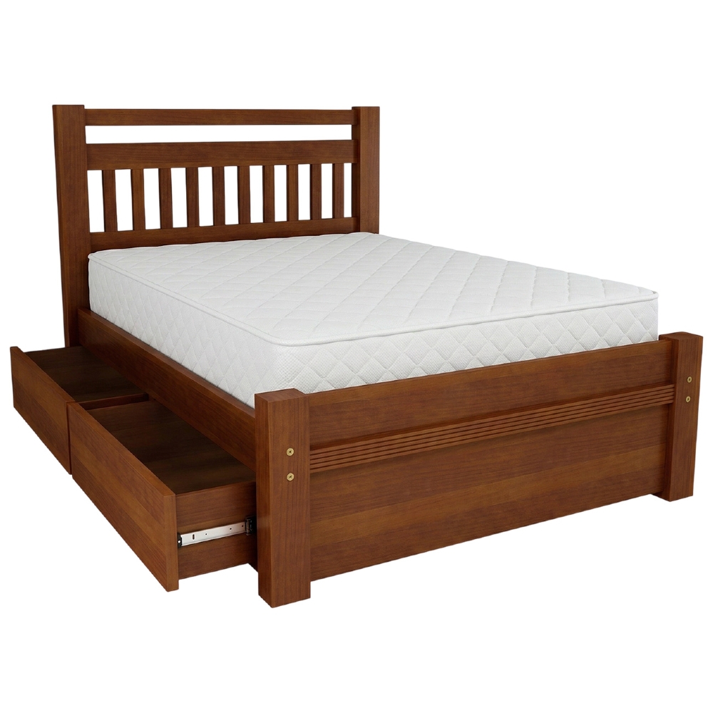 Cama Casal Queen 160cm 2 Gavetas Madeira Maciça Orlex Avelã B11 - Mpozenato