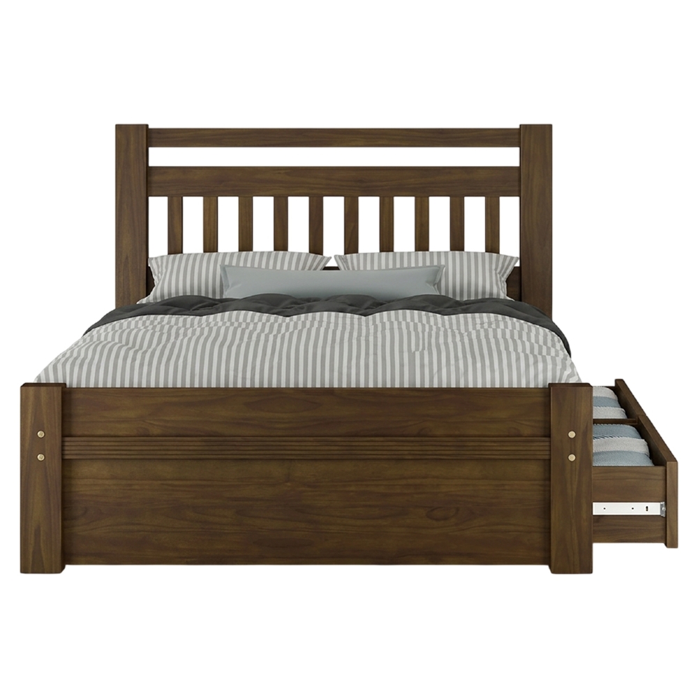 Cama Casal Queen 160cm 2 Gavetas Madeira Maciça Orlex Castanho B11 - Mpozenato