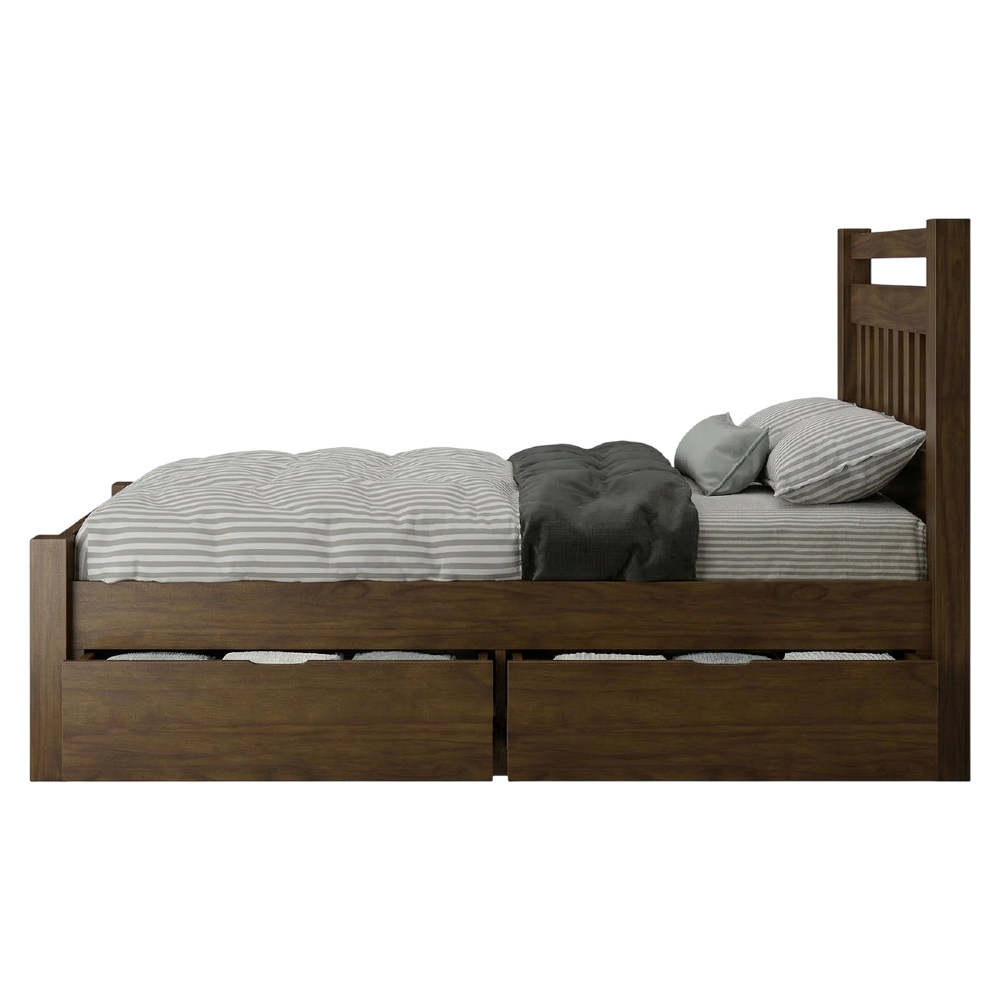 Cama Casal Queen 160cm 2 Gavetas Madeira Maciça Orlex Castanho B11 - Mpozenato