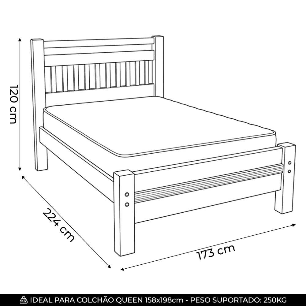 Cama Casal Queen 160cm Madeira Maciça Orlex Avelã B11 - Mpozenato
