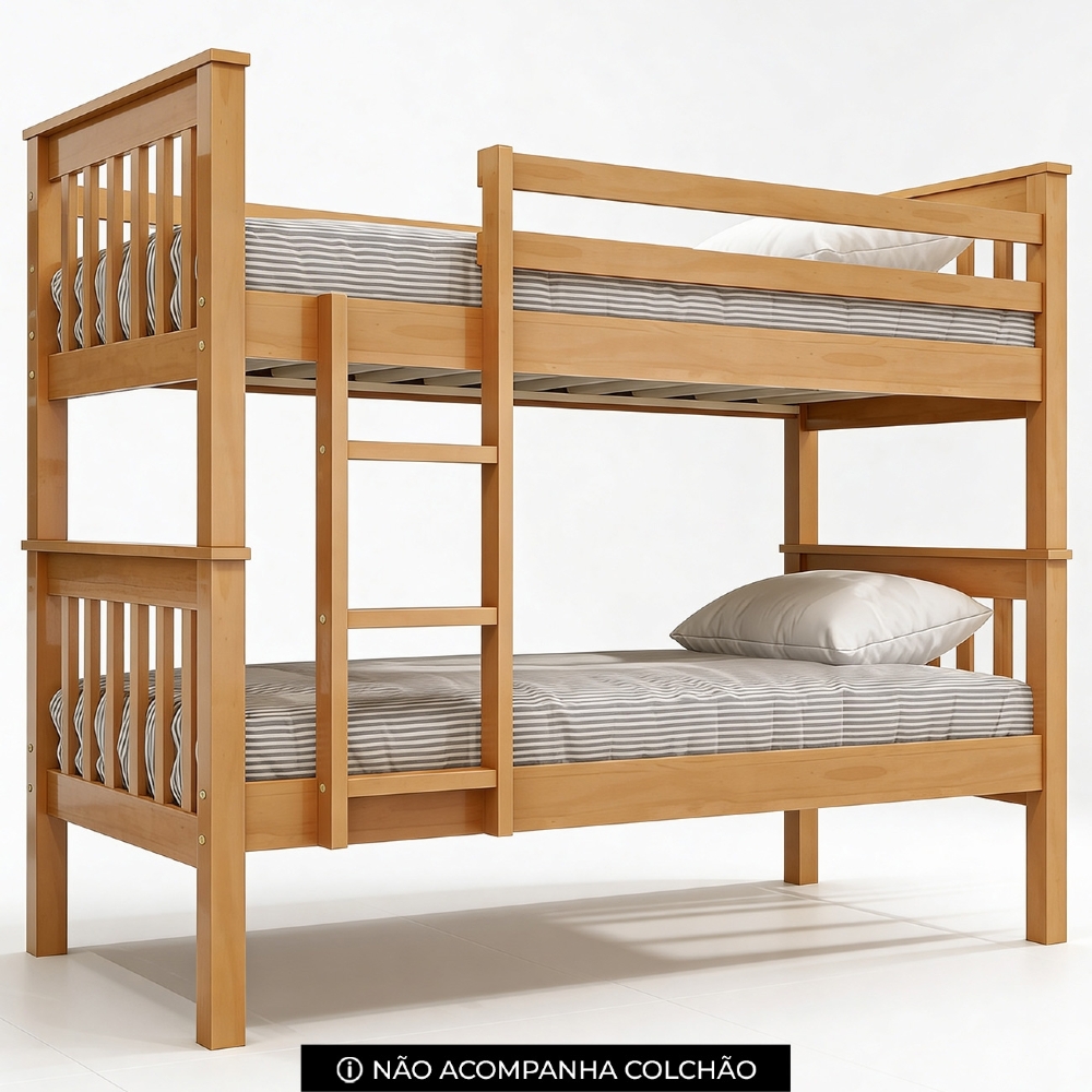 Cama Beliche Solteiro 188x88cm Com Escada Fixa Noan Mel B11 - Mpozenato