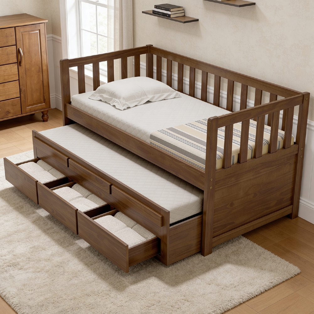 Cama Solteiro Com Auxiliar 188x88cm 3 Gavetas Milo Castanho B11 - Mpozenato