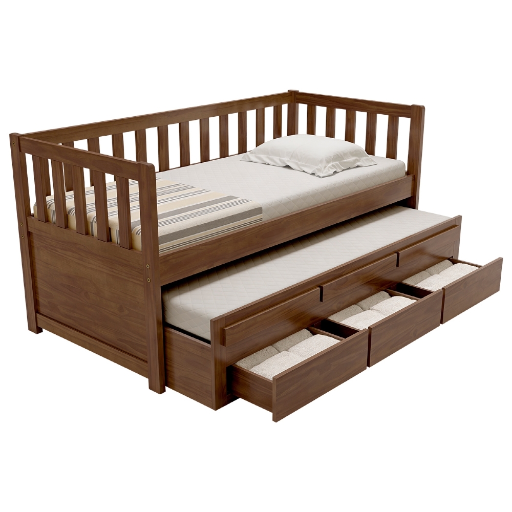 Cama Solteiro Com Auxiliar 188x88cm 3 Gavetas Milo Castanho B11 - Mpozenato