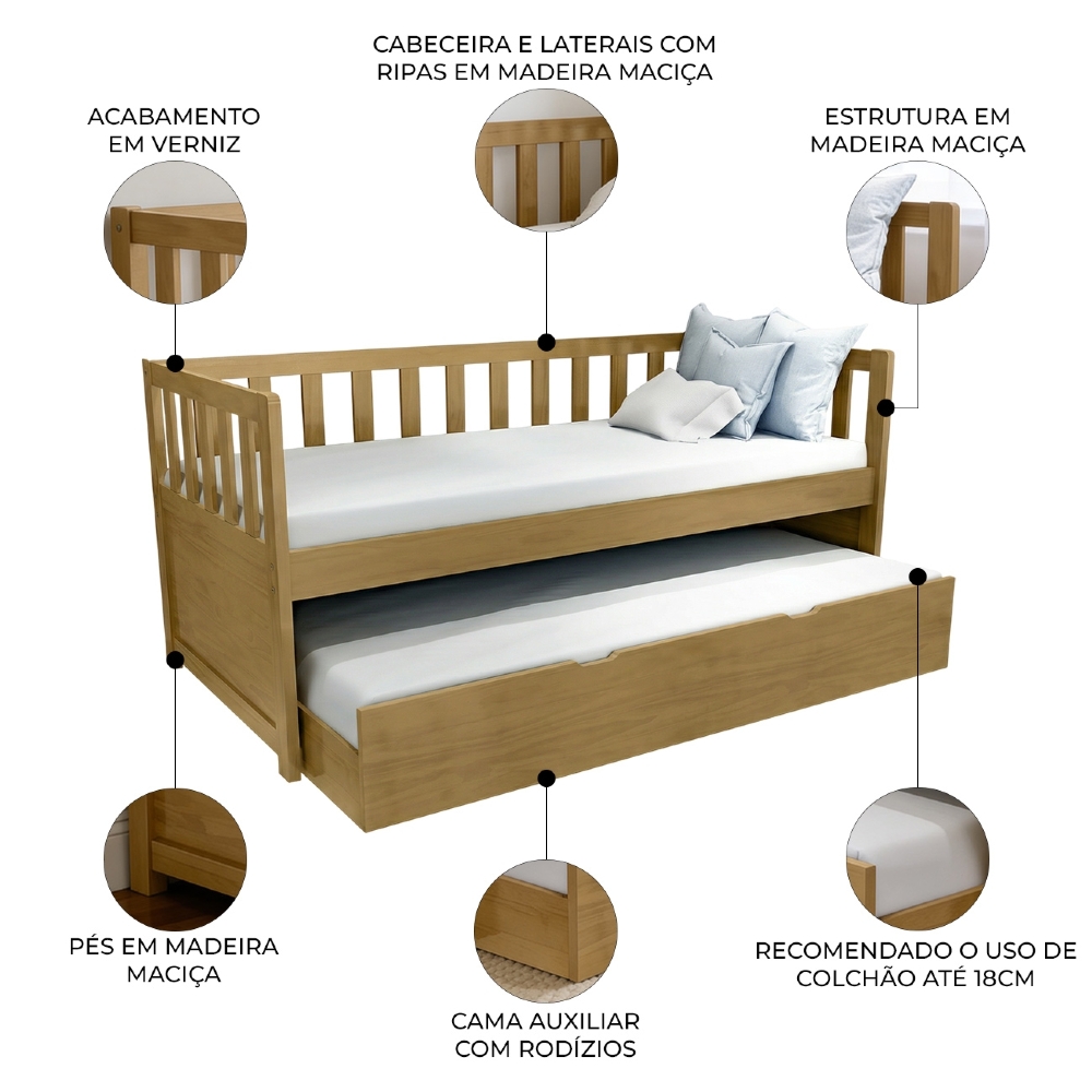 Cama Solteiro Com Auxiliar 188x88cm Milo Imbuia B11 - Mpozenato