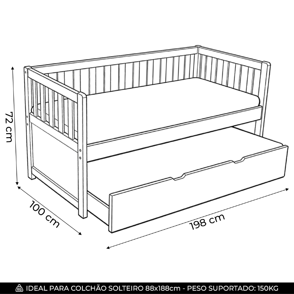 Cama Solteiro Com Auxiliar 188x88cm Milo Imbuia B11 - Mpozenato