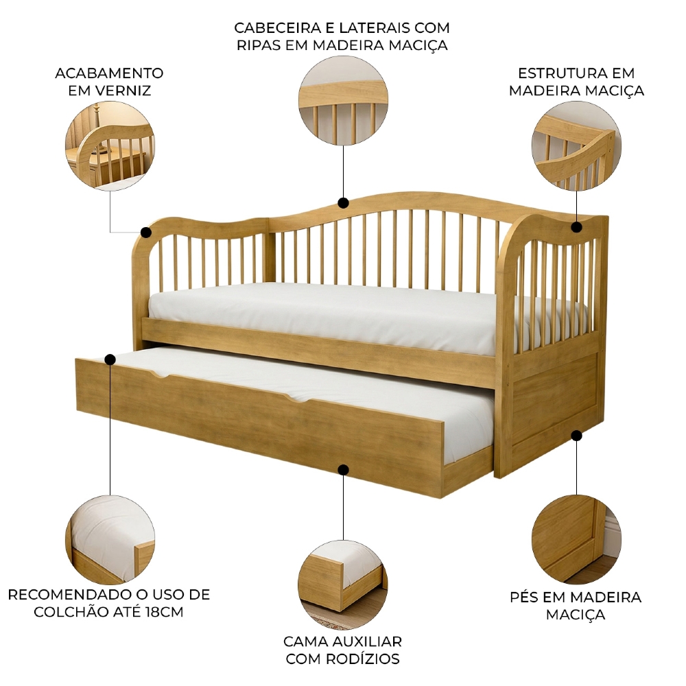 Cama Solteiro Com Auxiliar 188x88cm Orgânica Ravel Mel B11 - Mpozenato