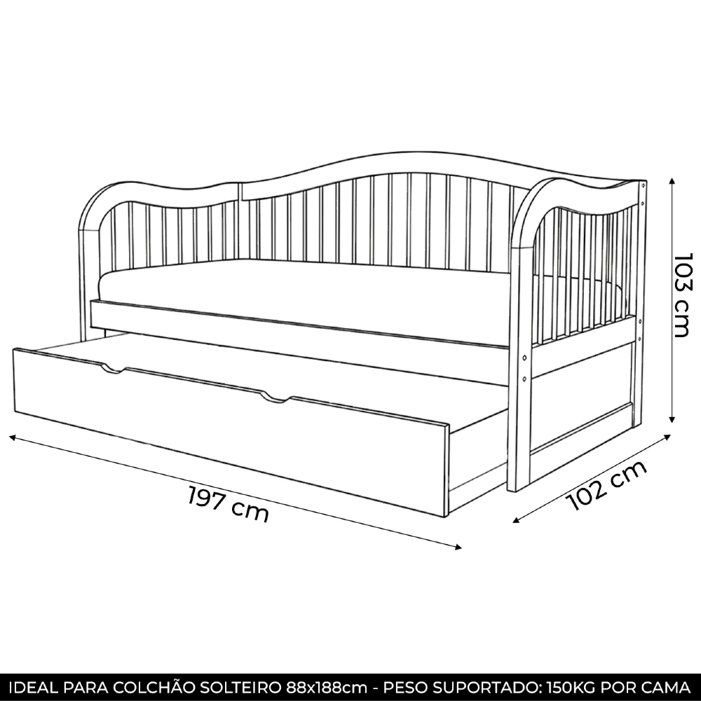 Cama Solteiro Com Auxiliar 188x88cm Orgânica Ravel Mel B11 - Mpozenato