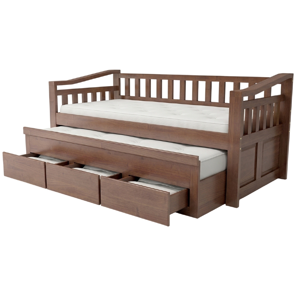 Cama Solteiro Com Auxiliar 188x88cm 3 Gavetas Azura Castanho B11 - Mpozenato