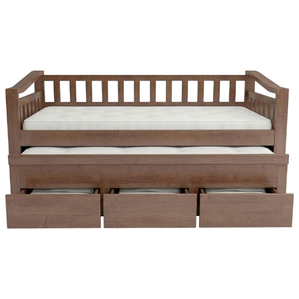 Cama Solteiro Com Auxiliar 188x88cm 3 Gavetas Azura Castanho B11 - Mpozenato