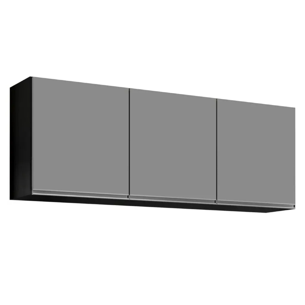 Armário de Cozinha Modulado de Canto 7 Peças CP24 com Pia Inox Preto/Cinza - Lumil