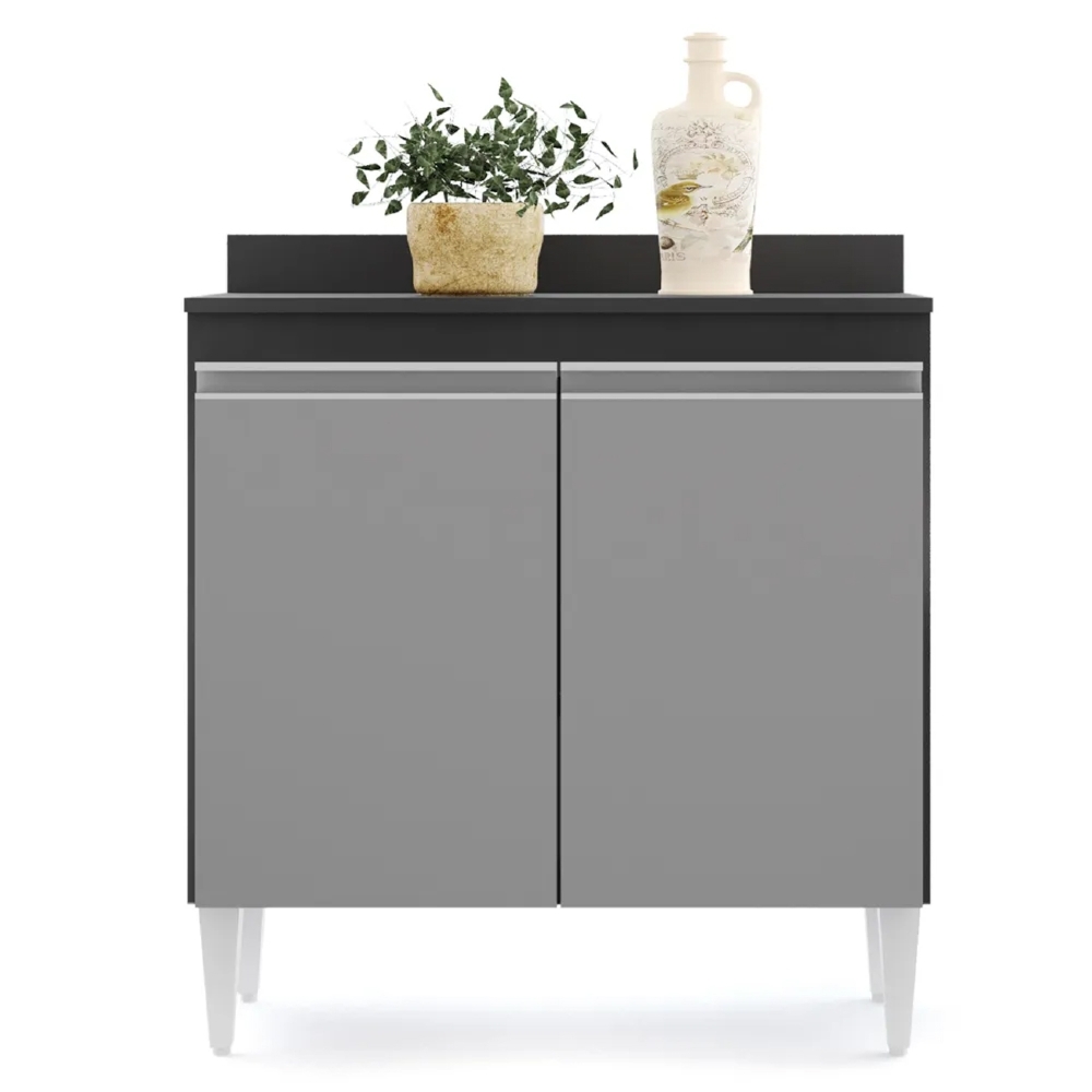 Armário de Cozinha Modulado de Canto 7 Peças CP24 com Pia Inox Preto/Cinza - Lumil